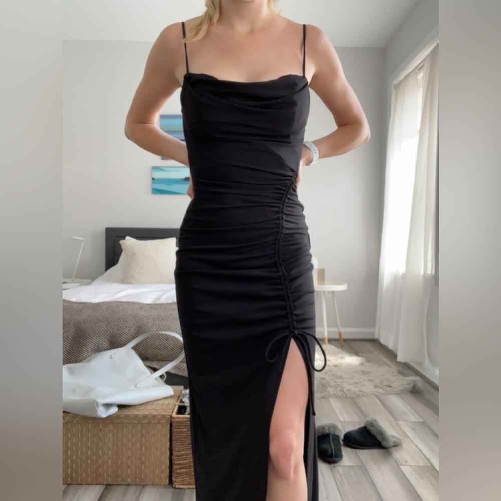 NWOT Zara Draped Midi Dress In Black
